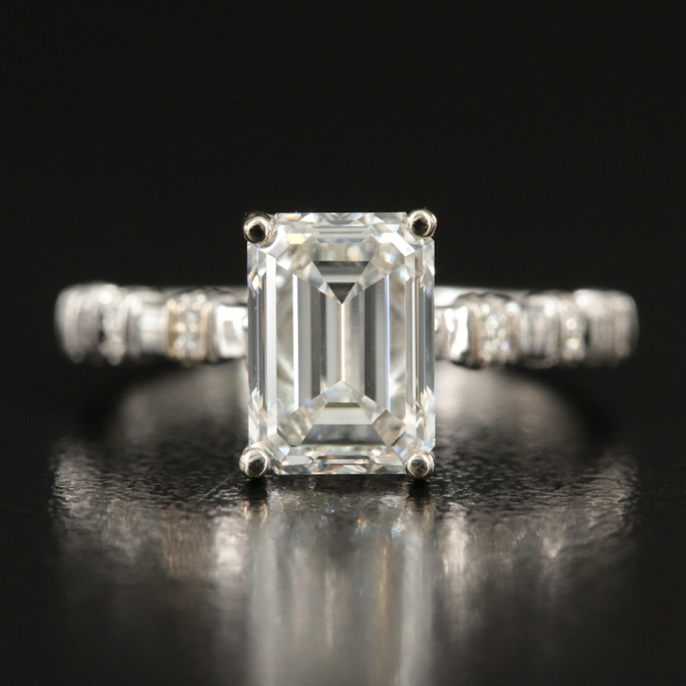 Gorgeous 2.29 Emerald Cut Center Stone 2.48 TC Lab Grown Diamond Engagement Ring